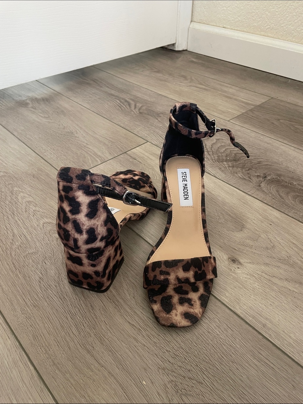 Steve Madden Leopard Print Ankle-Strap Block Heels - Brown/Black